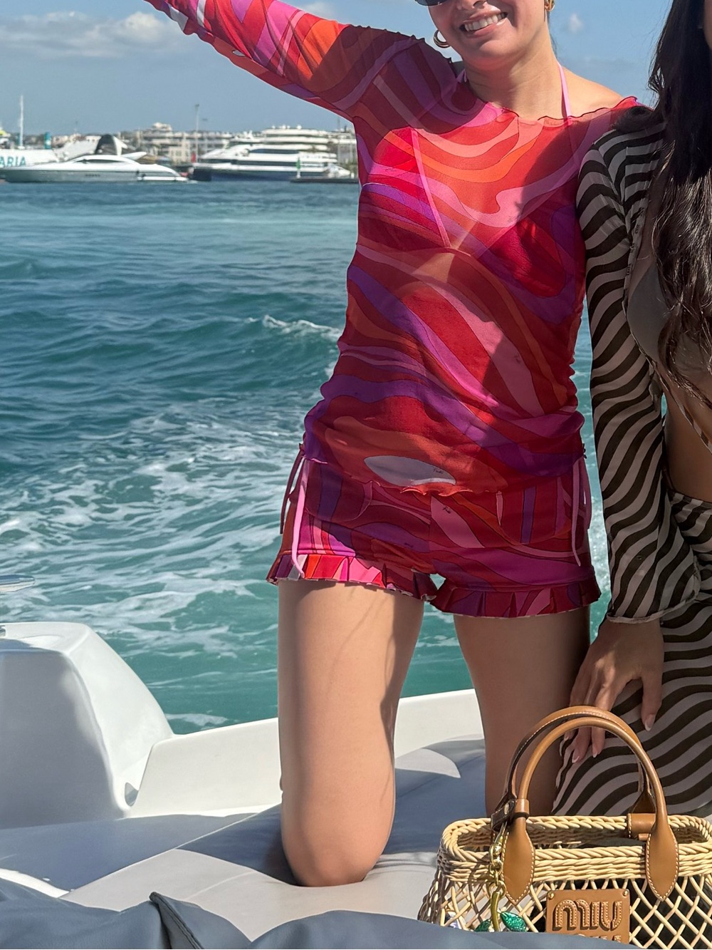 Emilio Pucci Pink Red Orange Swirl Bikini Set with Mesh Cover-Up and shorts - M - Picture 14 of 15